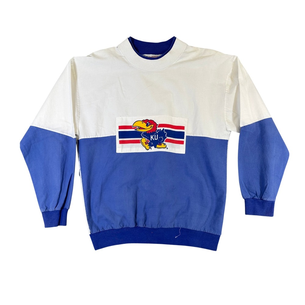 Vintage Kansas Jayhawks College Concepts Colorblock Mock Neck Shirt Blue White
